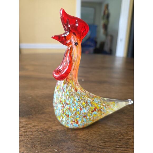 Hand Blown Art Glass Long Tail Rooster Figurine/Multicolored - Picture 3 of 16